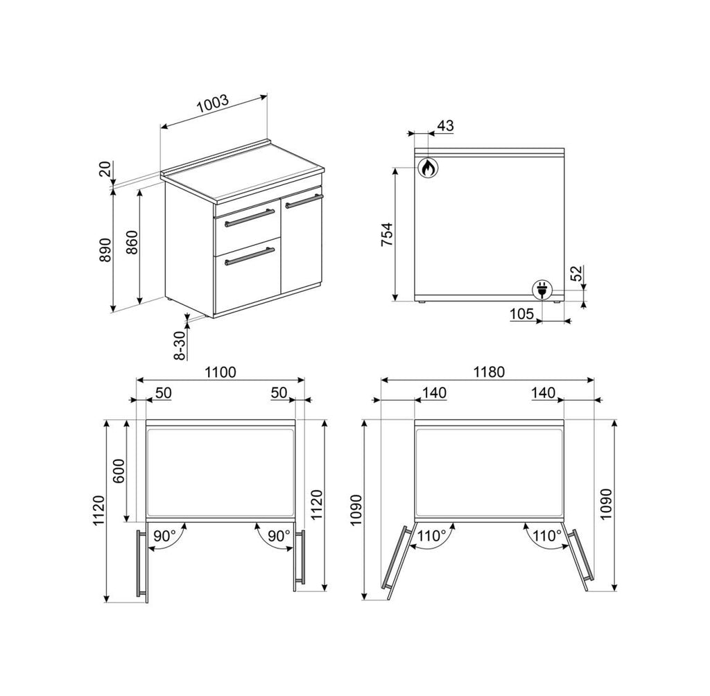Smeg CX103GMBL classica Cucina da accosto cm. 100x60, 3 forni, forno termoventilato, 5 fuochi a gas, griglie in ghisa, nero lucido