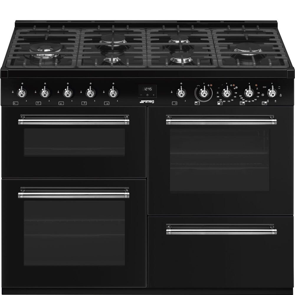 Smeg CX113GMBL classica Cucina da accosto cm. 110x60, 3 forni, forno termoventilato, 6 fuochi a gas, griglie in ghisa, nero lucido