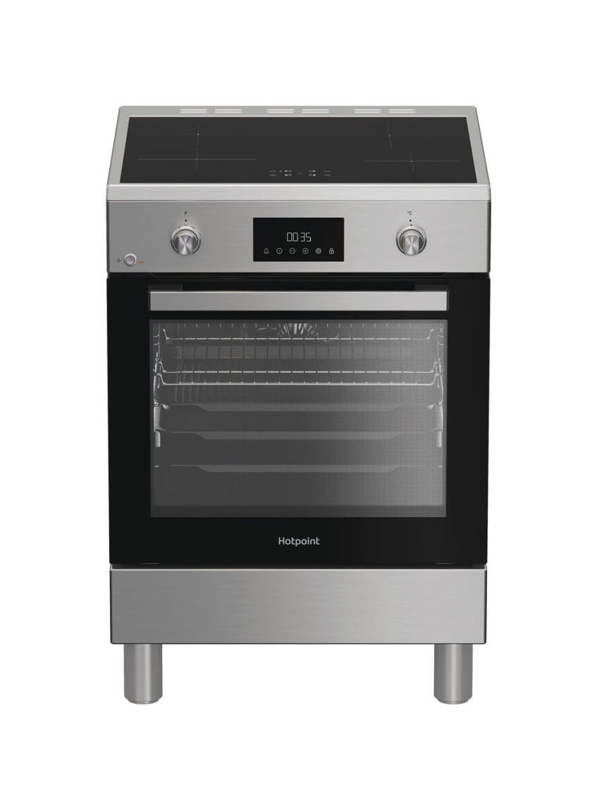 Hotpoint Ariston H6I8LMSAX Cucina da accosto cm. 60, capacità forno 72 litri, Steam Assist, piano cottura a induzione 4 zone, inox/nero