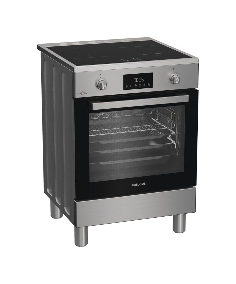 Hotpoint Ariston H6I8LMSAX Cucina da accosto cm. 60, capacità forno 72 litri, Steam Assist, piano cottura a induzione 4 zone, inox/nero