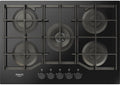 Hotpoint Ariston HAGS 72F/BK 1 Piano cottura cm. 73, 5 fuochi gas, griglie in ghisa, vetro nero