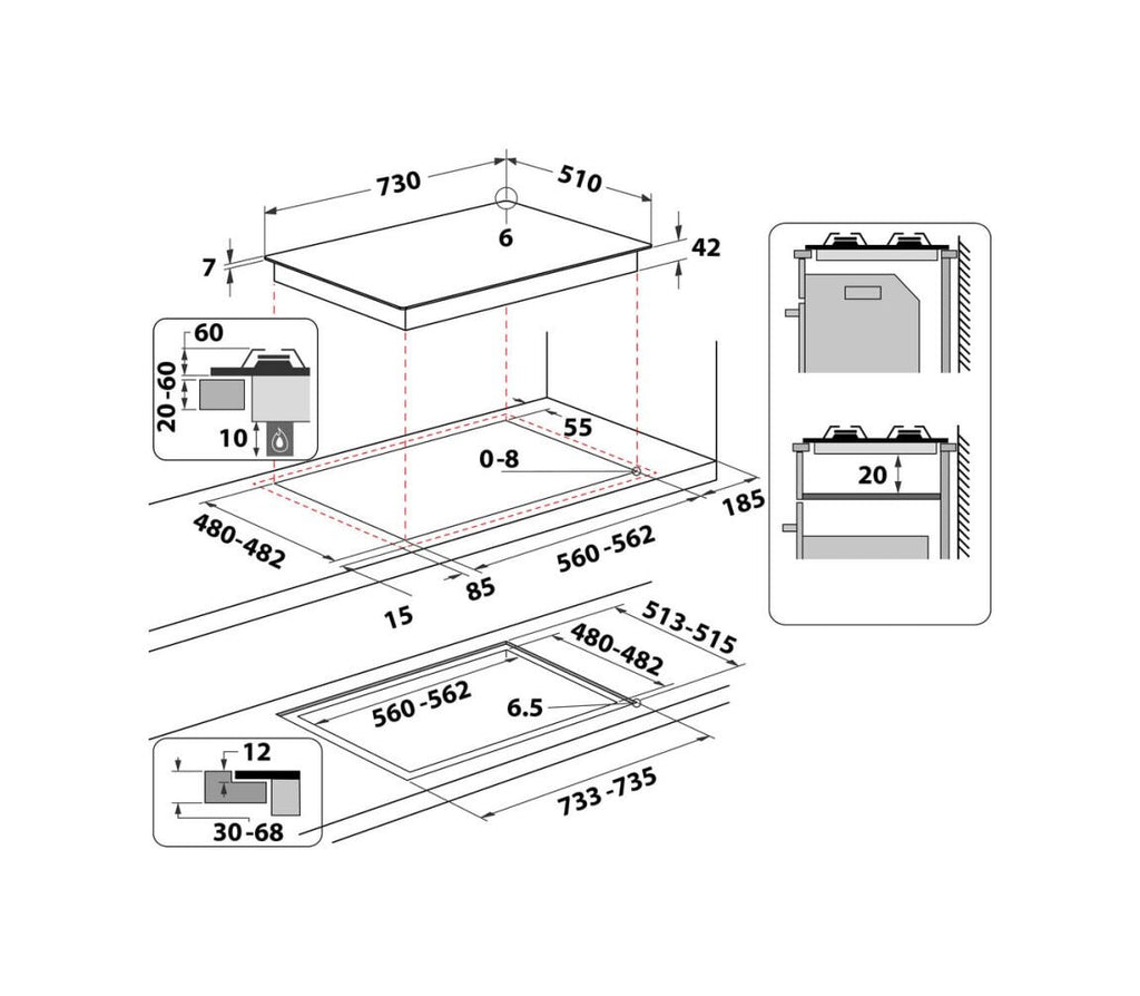Hotpoint Ariston HAGS 72F/BK 1 Piano cottura cm. 73, 5 fuochi gas, griglie in ghisa, vetro nero