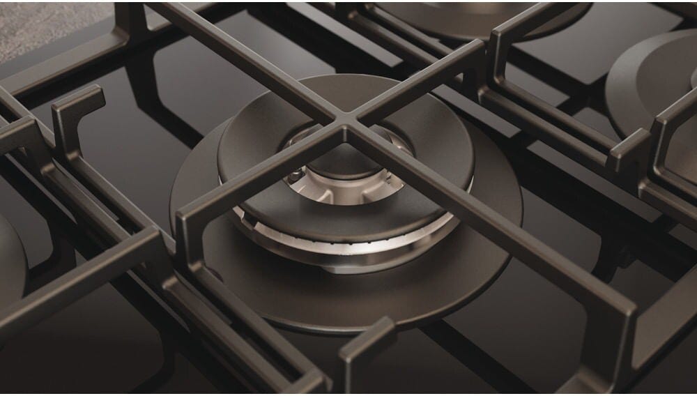 Hotpoint Ariston HAGS 72F/BK 1 Piano cottura cm. 73, 5 fuochi gas, griglie in ghisa, vetro nero