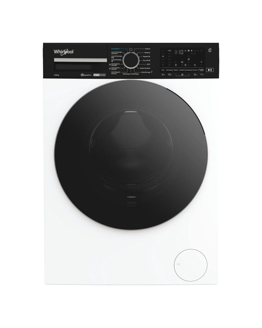 Whirlpool WPD 2836W ADS IT Lavasciuga cm. 60, capacità 12 kg, 6° Senso, Steam Refresh, 1400 giri, motore inverter, bianco