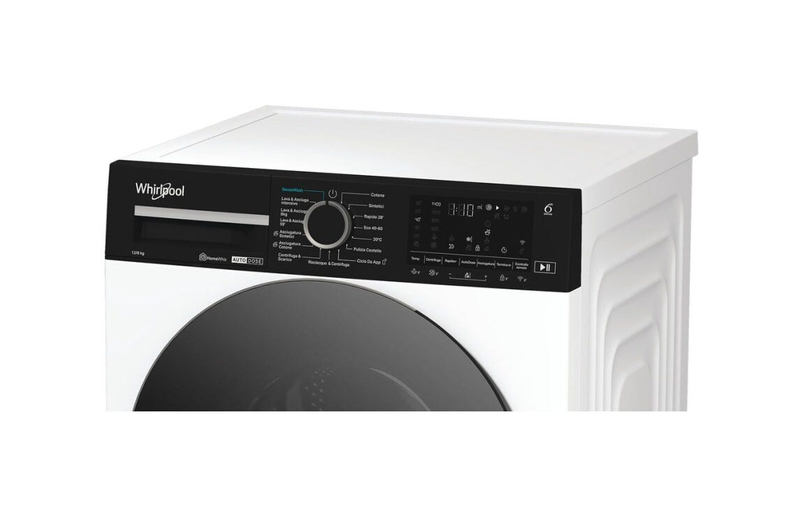 Whirlpool WPD 2836W ADS IT Lavasciuga cm. 60, capacità 12 kg, 6° Senso, Steam Refresh, 1400 giri, motore inverter, bianco