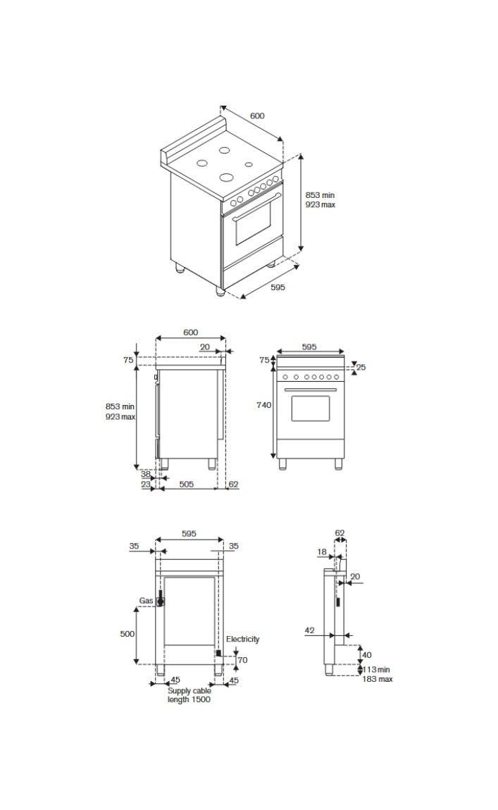La Germania FTR664EXV/24 Futura Cucina da accosto 60 cm, 4 fuochi gas, forno elettrico multifunzione 50 l, classe A, inox