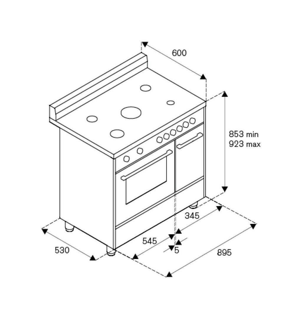 La Germania AMN9P5GBV/24 Americana Cucina da accosto 90x60 cm, 5 fuochi, forno a gas ventilato 50 l, classe A+, bianco