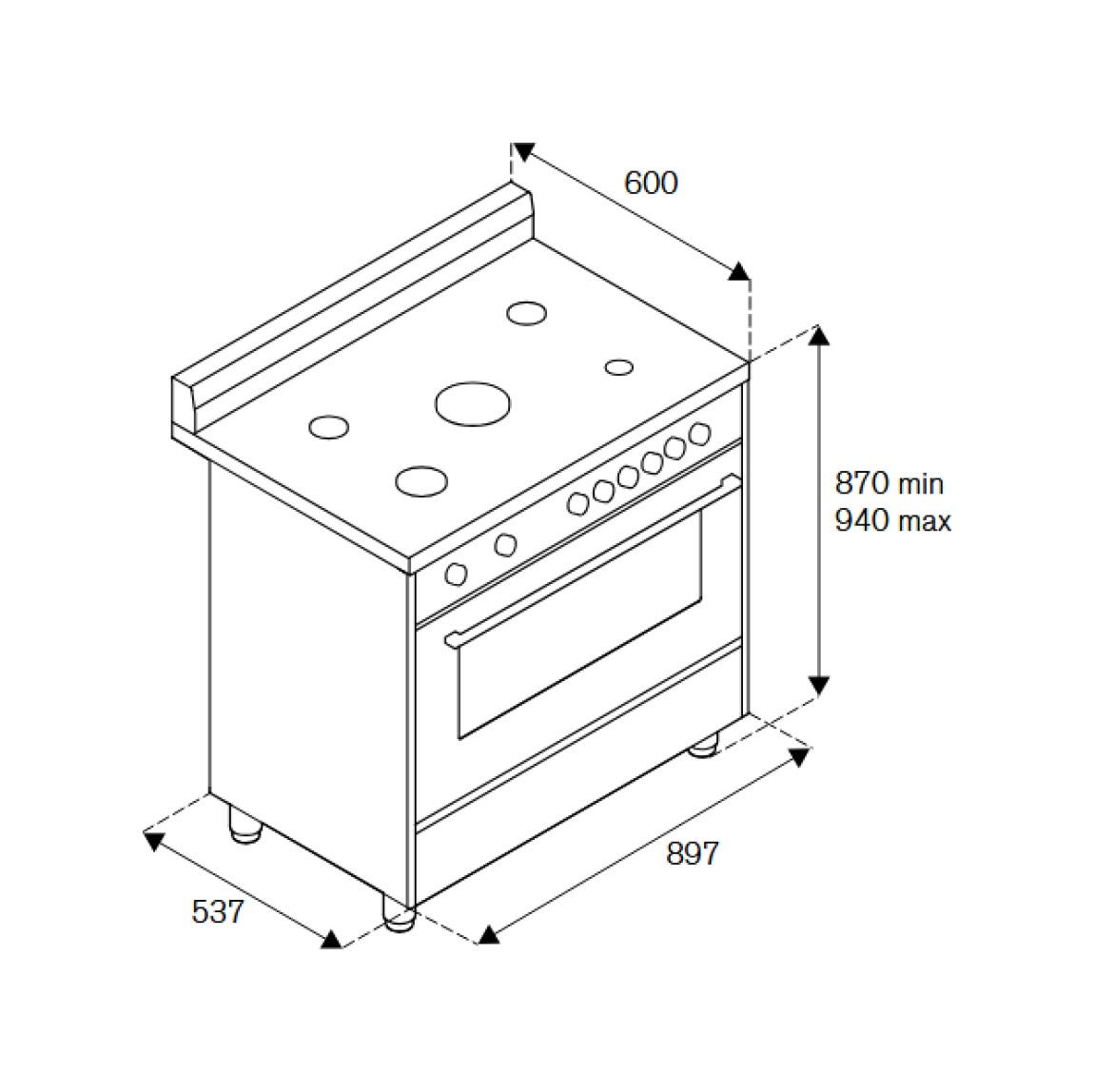 La Germania AMN965GTN/24 Americana Cucina da accosto 90 cm, 5 bruciatori a gas, forno a gas ventilato, classe A+, nero