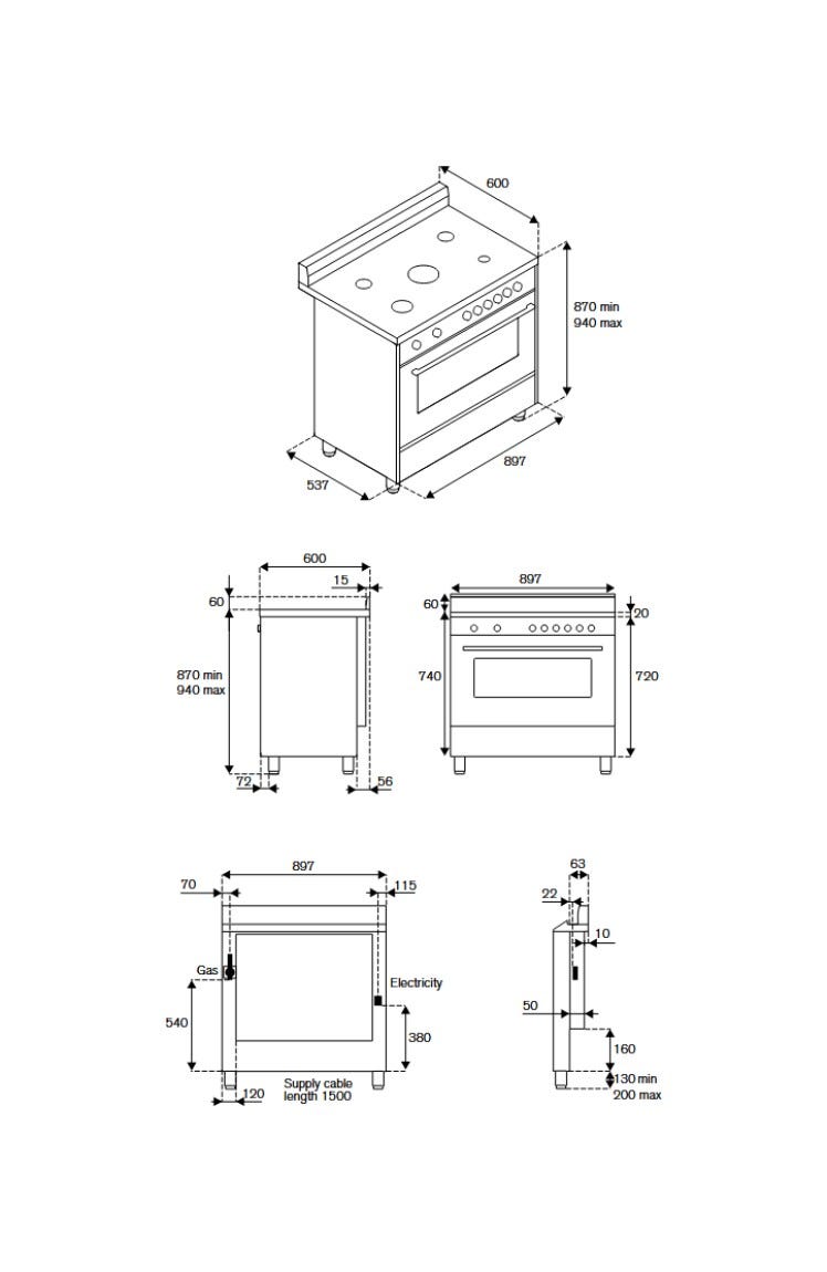 La Germania AMN965LGXV/24 Americana Cucina da accosto 90 cm, 5 bruciatori, forno a gas ventilato, Serie Americana, inox