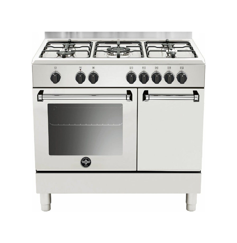 La Germania AMN9P5EBV/24 Americana Cucina da accosto 90 cm, 5 fuochi a gas, forno elettrico multifunzione, classe A, bianco