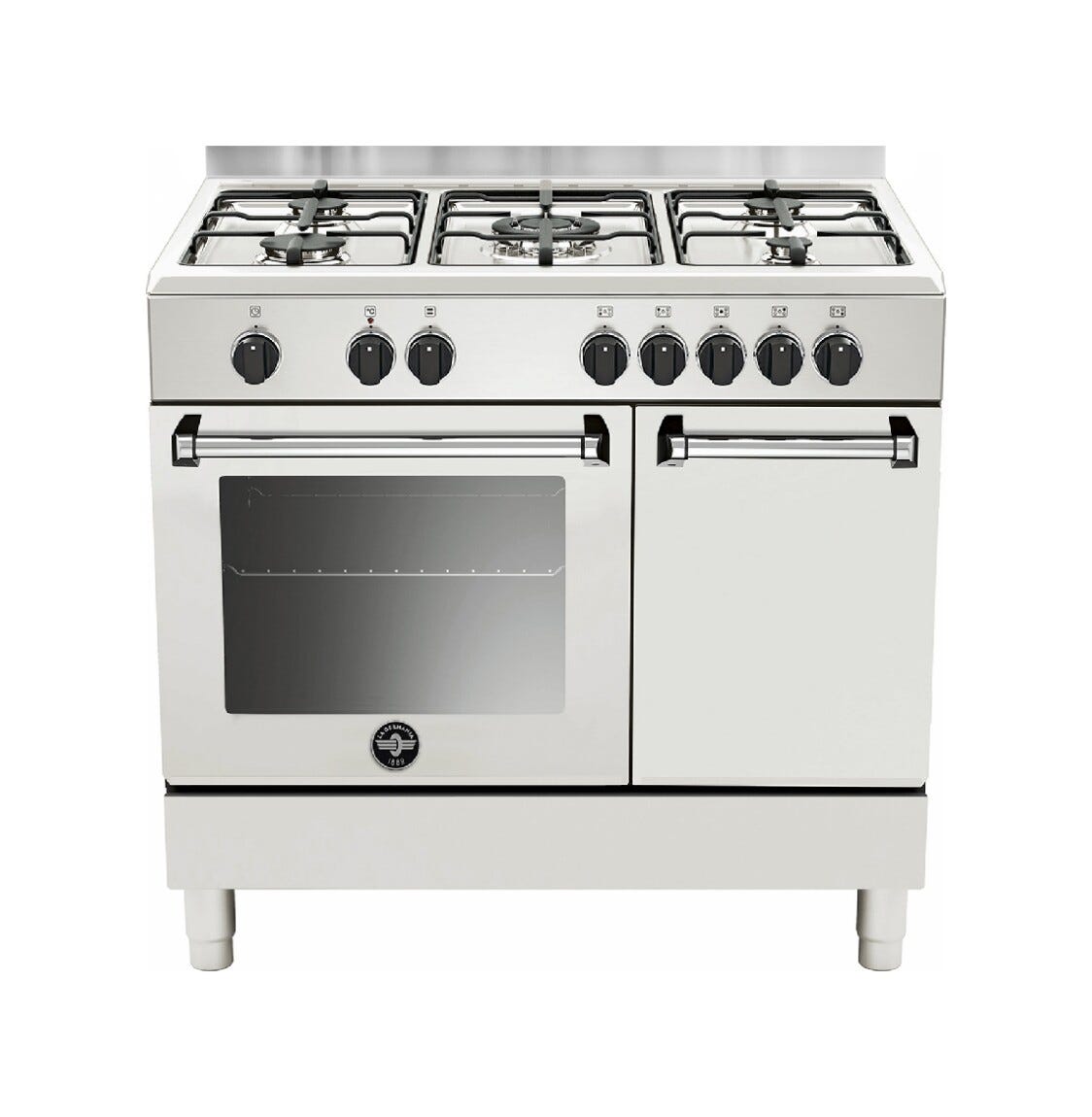 La Germania AMN9P5EBV/24 Americana Cucina da accosto 90 cm, 5 fuochi a gas, forno elettrico multifunzione, classe A, bianco