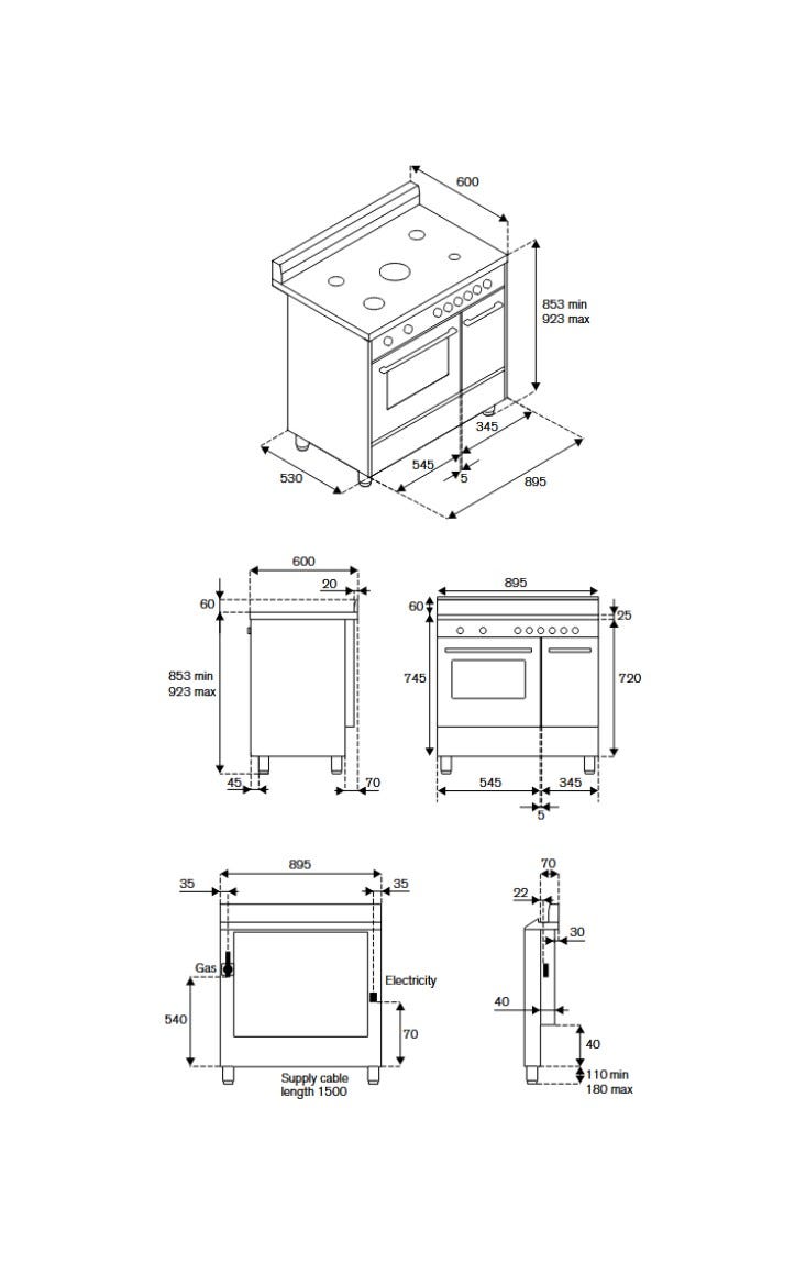La Germania AMN9P5EBV/24 Americana Cucina da accosto 90 cm, 5 fuochi a gas, forno elettrico multifunzione, classe A, bianco