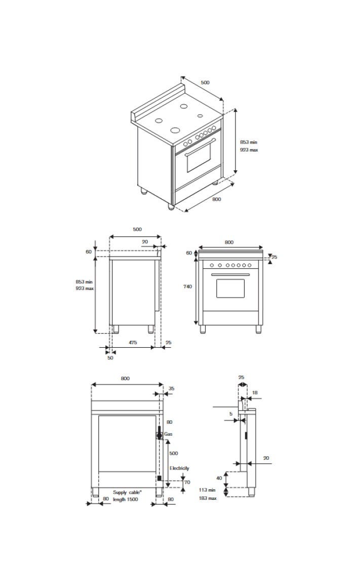 La Germania FTR855EXV/24 Futura Cucina da accosto 80 cm, 5 fuochi, forno elettrico multifunzione, inox