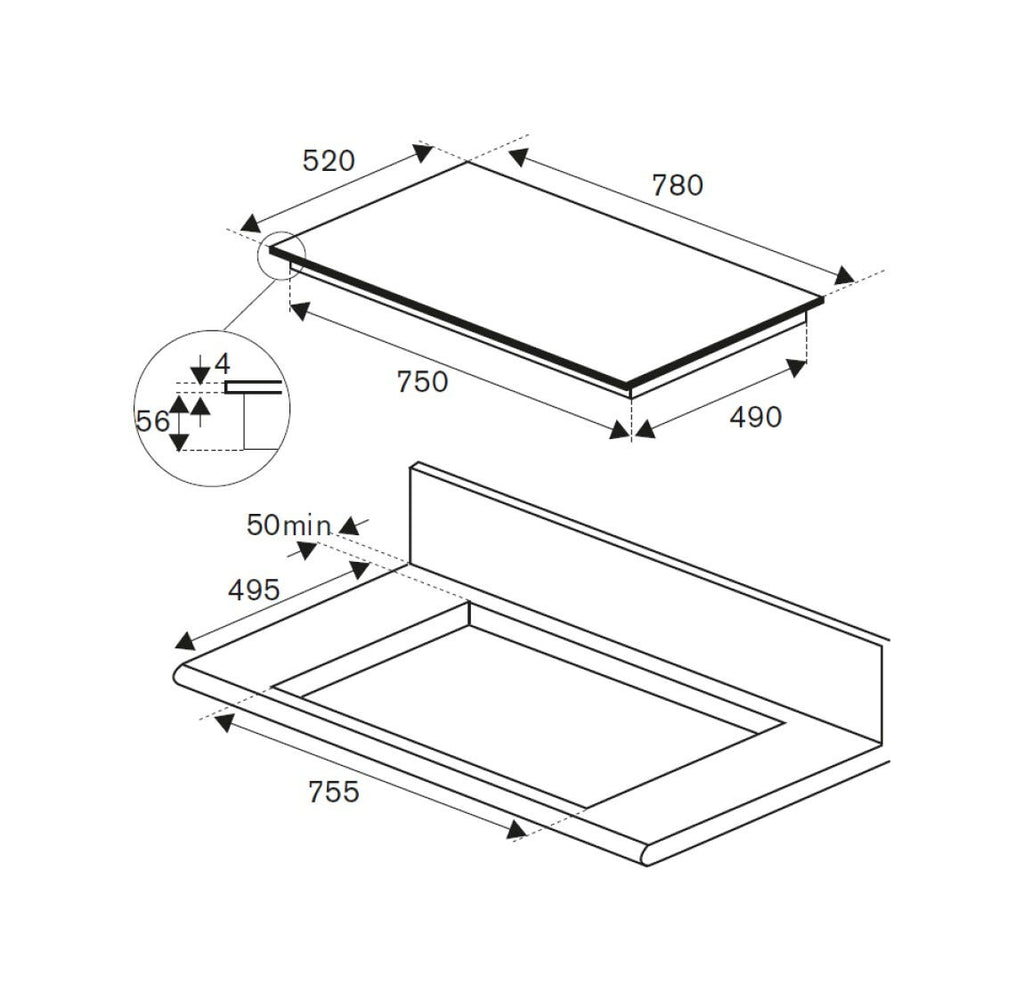 La Germania PLG74I1M30NC Futura Piano cottura a induzione 78 cm, 4 zone, 7,2 kW autolimitato, funzione bridge, vetroceramica nero