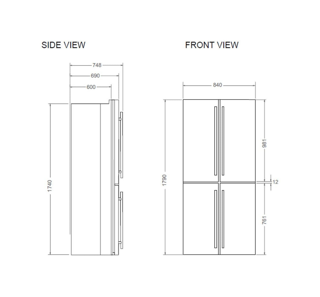 La Germania RLG844CFNXTT/24 Americana Frigorifero con congelatore a 4 porte, 84 cm, 487 L, Total No Frost, inox