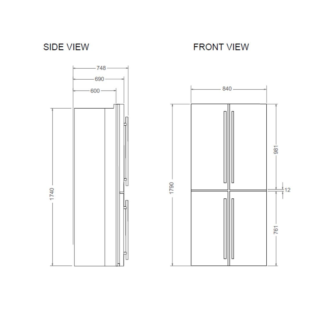 La Germania RLG844CFNXTT/24 Americana Frigorifero con congelatore a 4 porte, 84 cm, 487 L, Total No Frost, inox