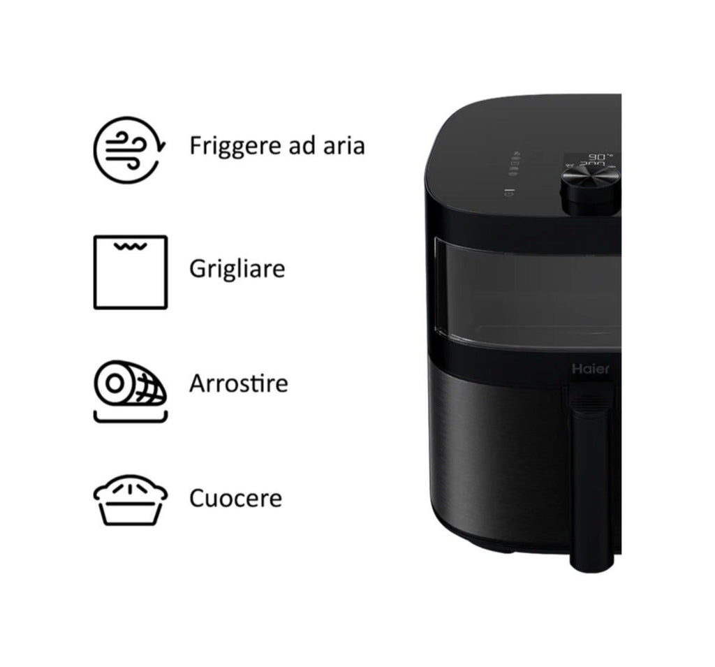 Haier HAF5TWA 011 I-Master Multi Serie 5 Friggitrice ad aria, capacità 7 litri, 9 programmi, finestra in vetro, 40–200 °C, app hOn, nero