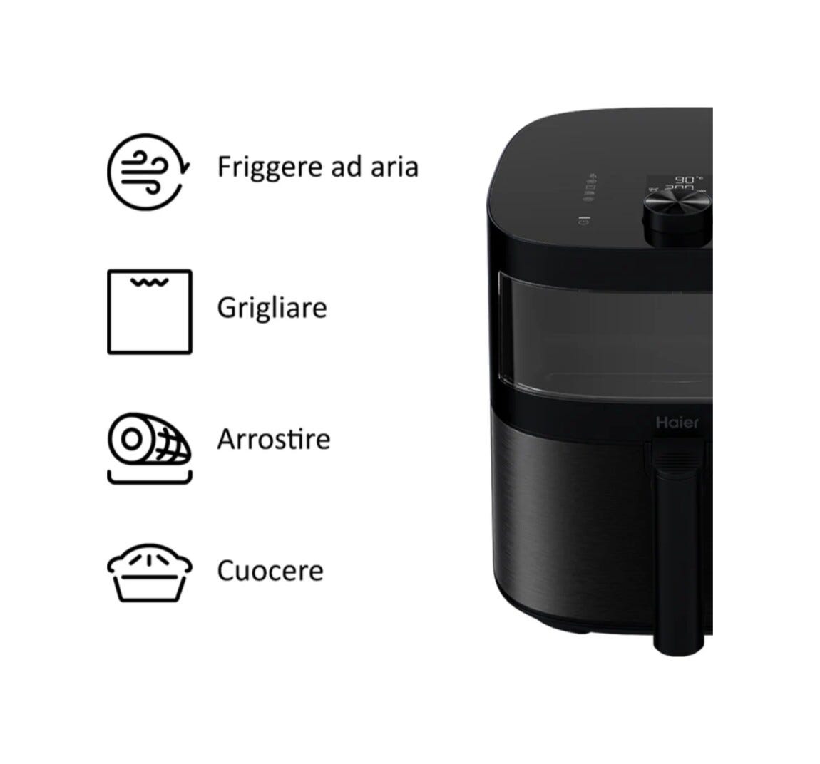 Haier HAF5TWA 011 I-Master Multi Serie 5 Friggitrice ad aria, capacità 7 litri, 9 programmi, finestra in vetro, 40–200 °C, app hOn, nero
