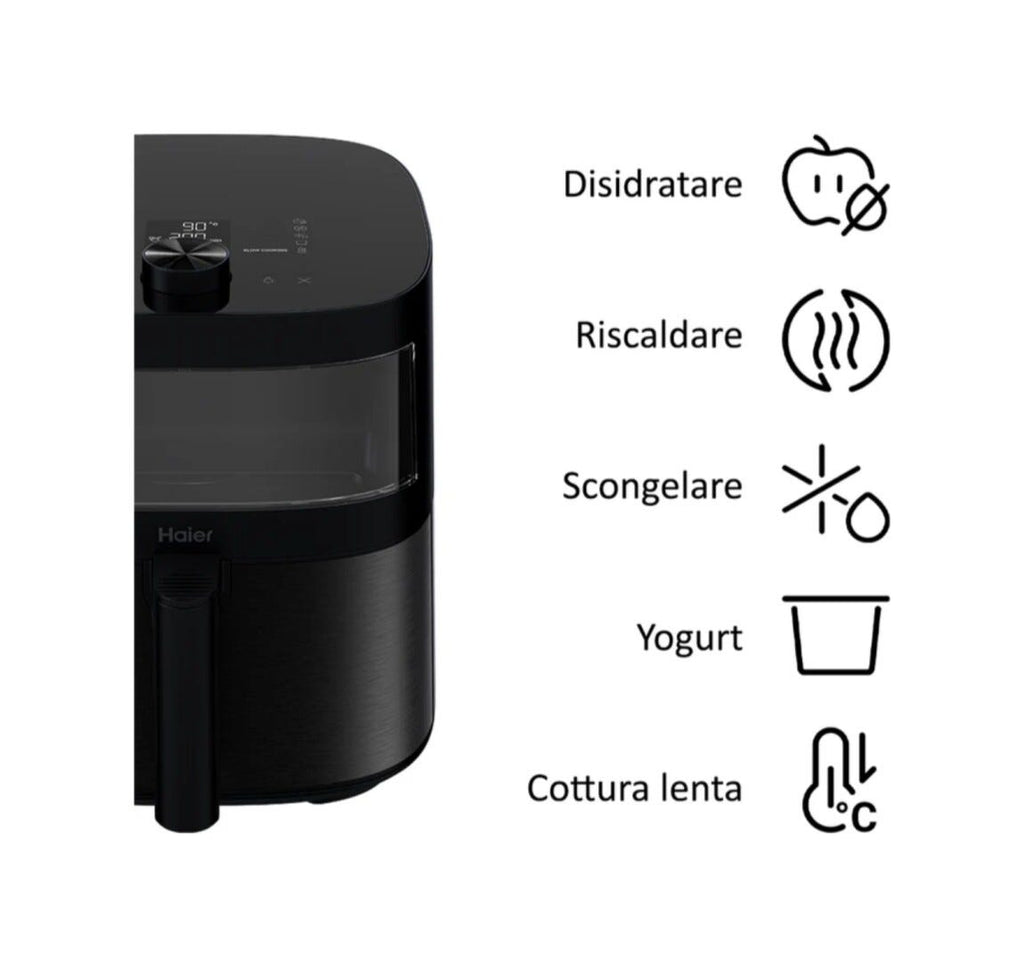 Haier HAF5TWA 011 I-Master Multi Serie 5 Friggitrice ad aria, capacità 7 litri, 9 programmi, finestra in vetro, 40–200 °C, app hOn, nero