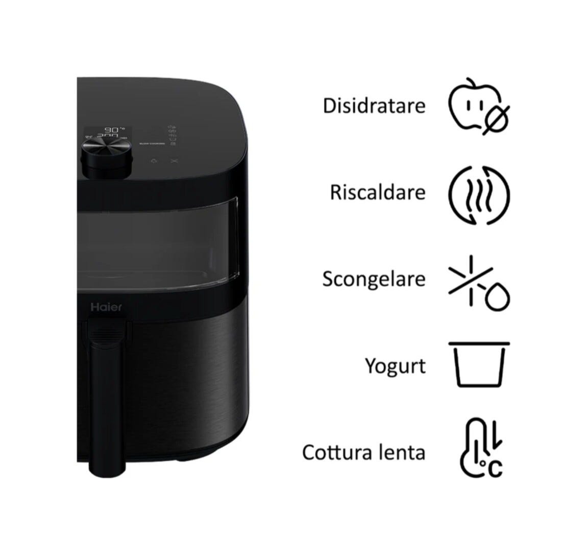 Haier HAF5TWA 011 I-Master Multi Serie 5 Friggitrice ad aria, capacità 7 litri, 9 programmi, finestra in vetro, 40–200 °C, app hOn, nero