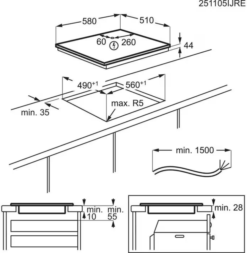 AEG TI64IB1CIZ serie 7000 Piano cottura a induzione, cm. 60, 4 zone cottura, funzione bridge, sensori SenseBoil, Funzione Hob²Hood, vetro nero opaco, SaphirMatt