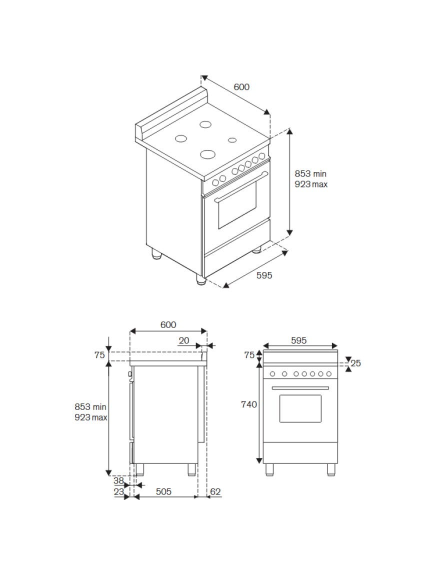 La Germania AMN664EXVC Americana Cucina da accosto 60 cm, 4 fuochi a gas, forno elettrico multifunzione, inox