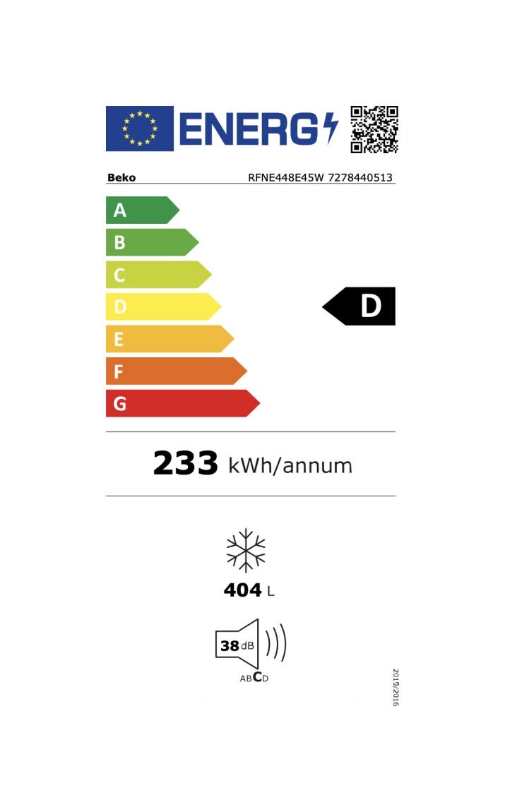 Beko RFNE448E45W Congelatore cm. 70, capacità 404 litri, No Frost, Freezer Guard, ProSmart Inverter, bianco