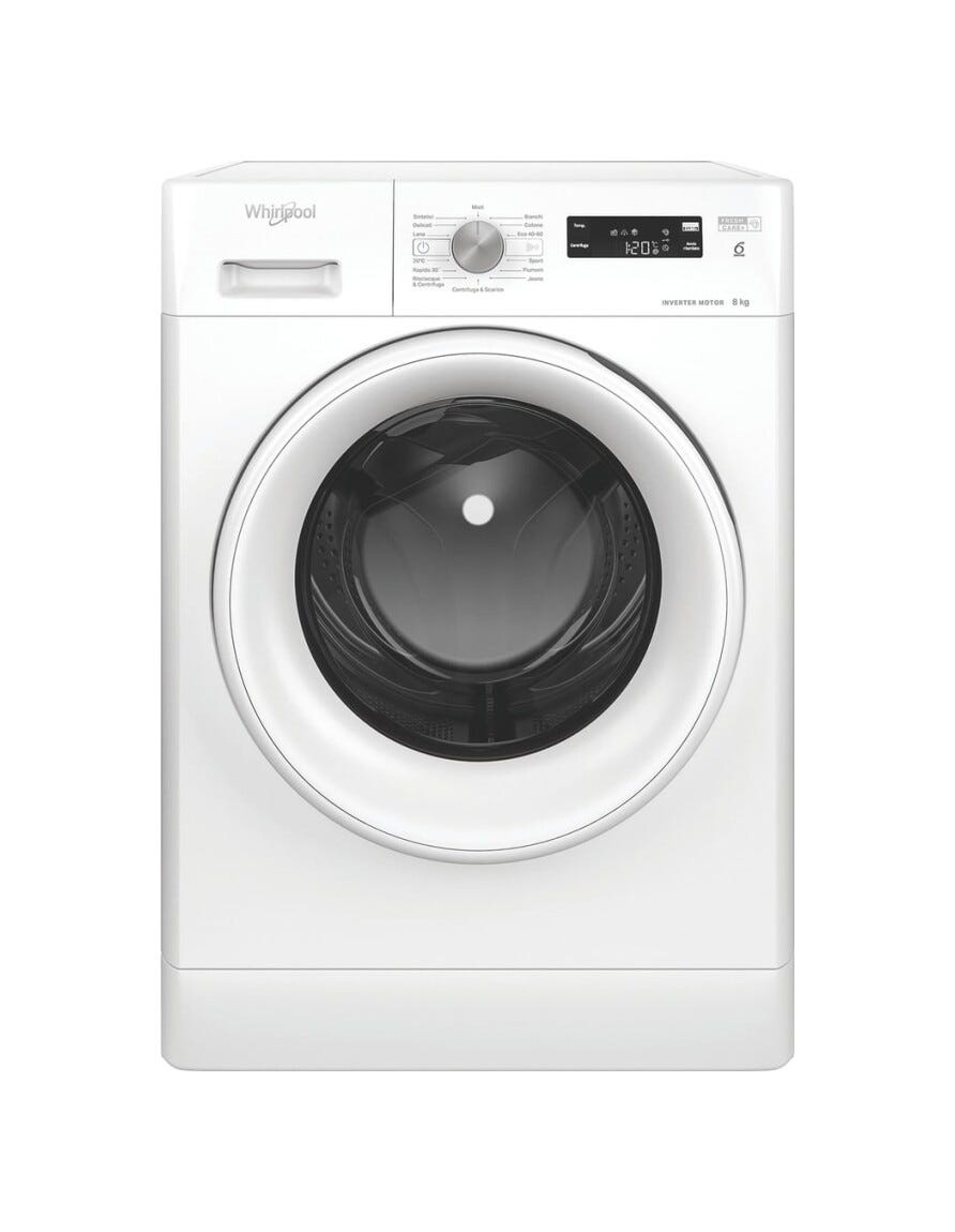 Whirlpool FFS P87 IT Lavatrice cm. 60, capacità 8 kg, 1200 giri, tecnologia 6° Senso, bianco