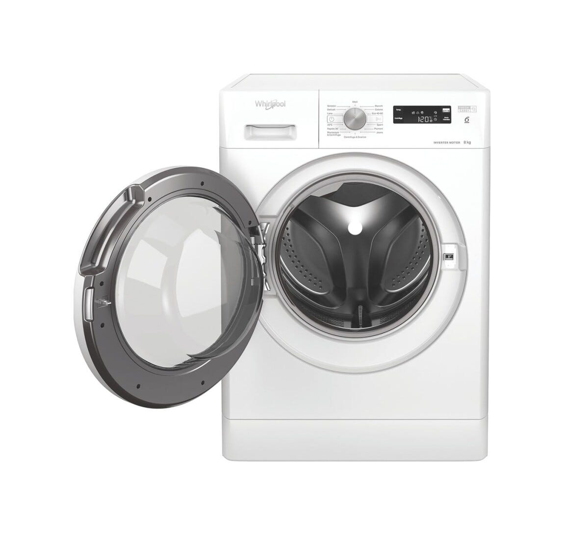 Whirlpool FFS P87 IT Lavatrice cm. 60, capacità 8 kg, 1200 giri, tecnologia 6° Senso, bianco