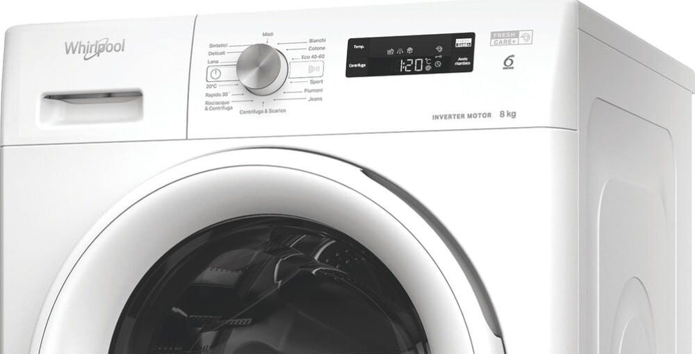Whirlpool FFS P87 IT Lavatrice cm. 60, capacità 8 kg, 1200 giri, tecnologia 6° Senso, bianco