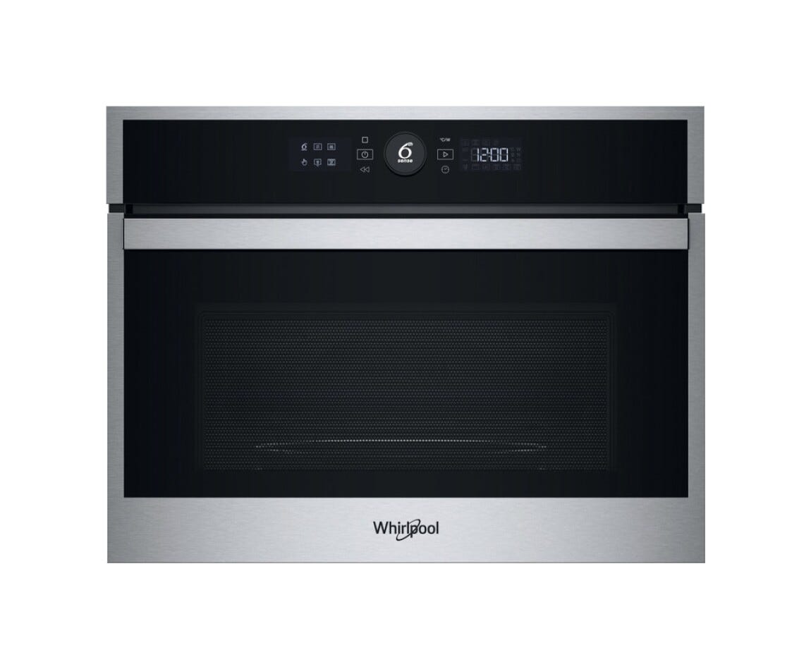 Whirlpool WMW47HMX Forno a microonde da incasso cm. 60, capacità 40 litri, Crisp, CrispFry, ForcedAir, 6° Senso, Grill 1600 W, inox/nero