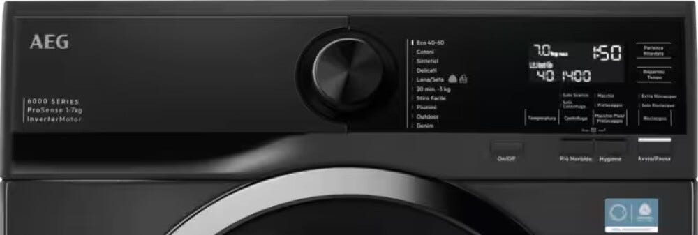 AEG L6SE74ABL serie 6000 Lavatrice slim a carica frontale, 7 kg, centrifuga 1400 giri, profondità 44,3 cm., nero