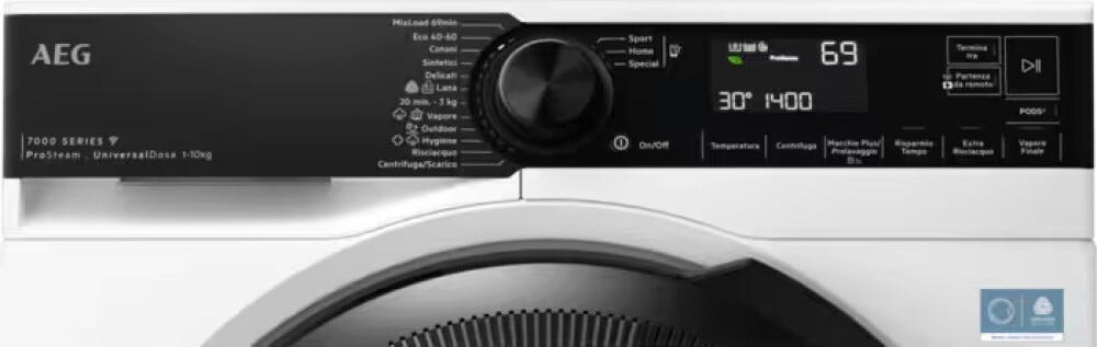AEG LR7FH104VY serie 7000 ProSteam® UniversalDose Lavatrice a carica frontale, 10 kg, centrifuga 1400, cassetto UniversalDose e WiFi, bianco, nero