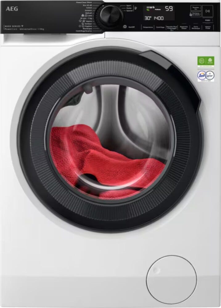 AEG LR8FH104VY serie 8000 PowerCare Lavatrice a carica frontale, cm. 60, 10 kg, centrifuga 1400 giri, con cassetto UniversalDose e WiFi, bianco, nero