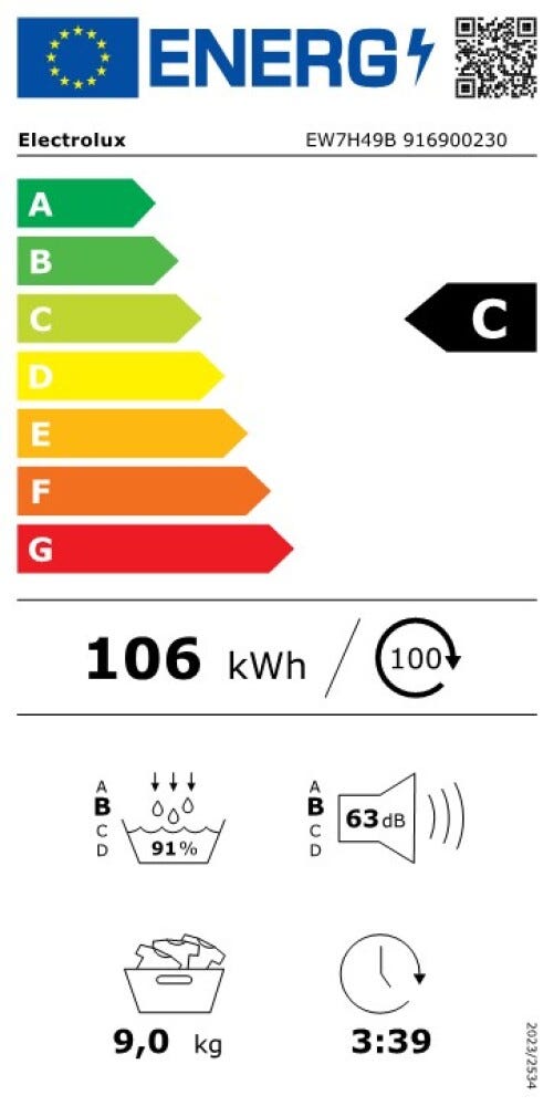 Electrolux EW7H49B Serie 700 DelicateCare Asciugatrice a pompa di calore , 9 kg, Classe C, nero