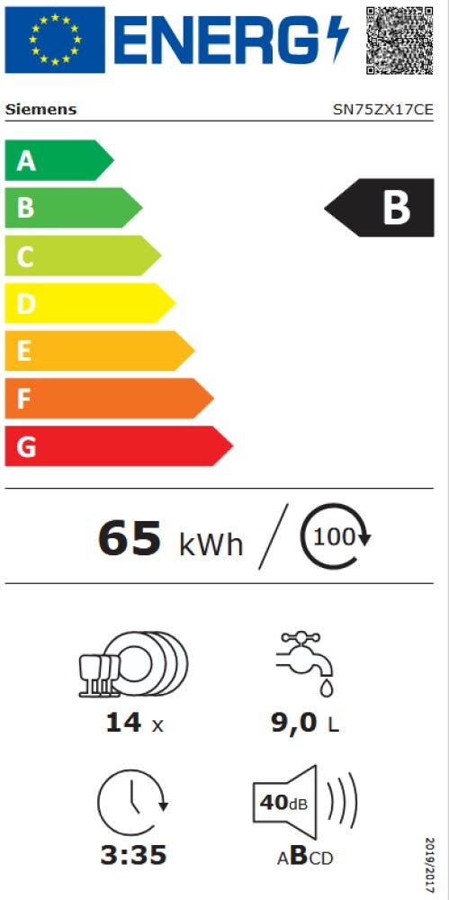 Siemens SN75ZX17CE iQ500 Lavastoviglie da incasso totale 14 coperti, Zeolith, Home Connect, classe energetica B, cerniere sliding