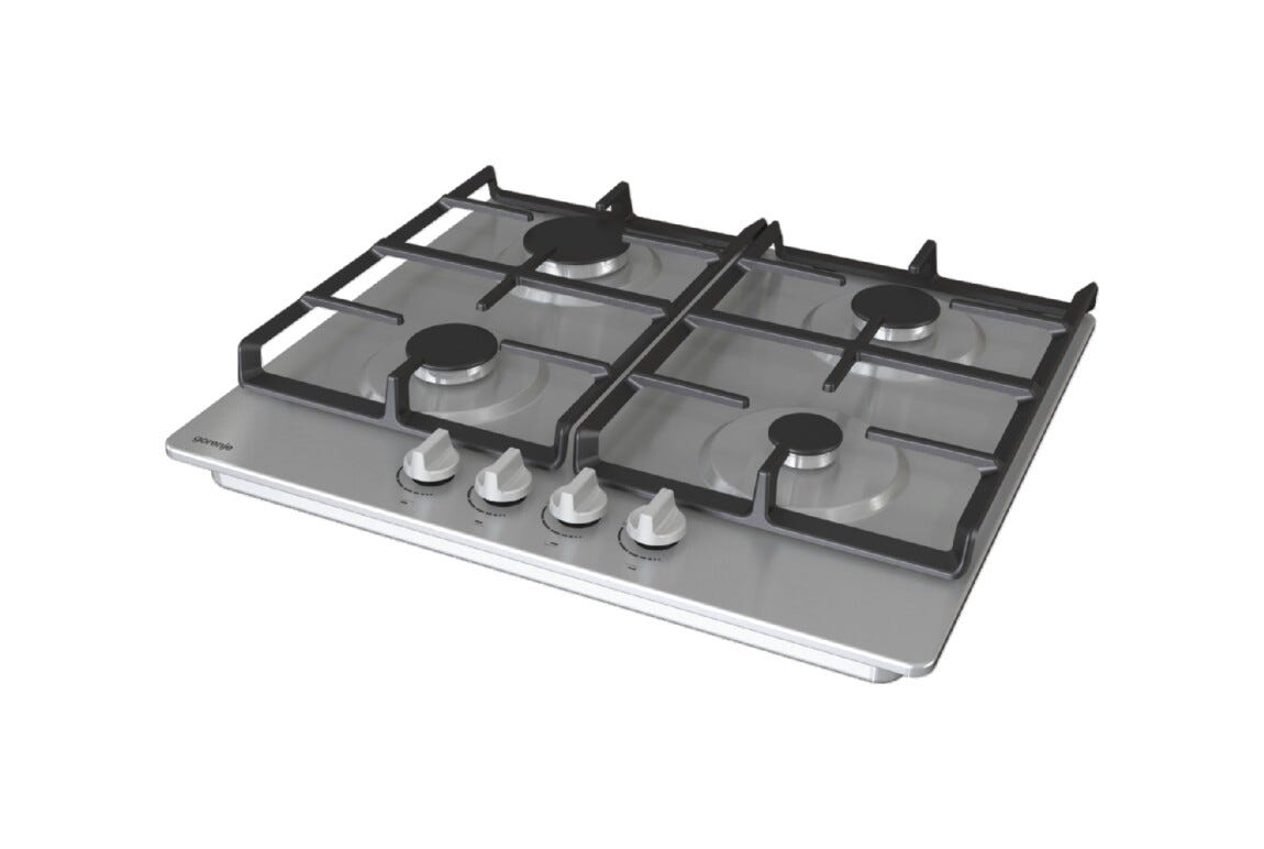 Gorenje G641XHC Piano cottura a gas cm. 60, 4 fuochi, griglie in ghisa, accensione integrata, inox