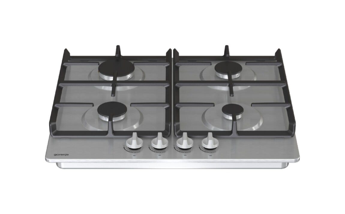 Gorenje G641XHC Piano cottura a gas cm. 60, 4 fuochi, griglie in ghisa, accensione integrata, inox