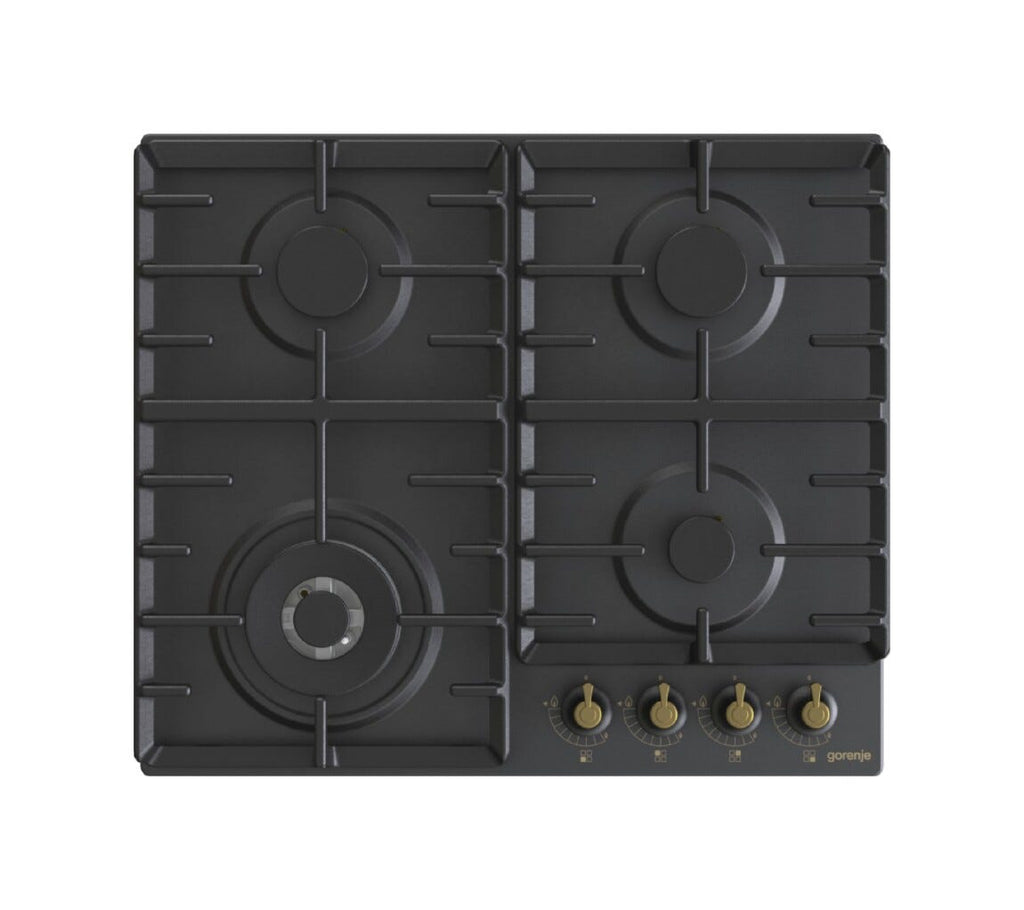 Gorenje GW642CLB Piano cottura a gas cm. 60, 4 fuochi, griglie in ghisa, accensione integrata, nero