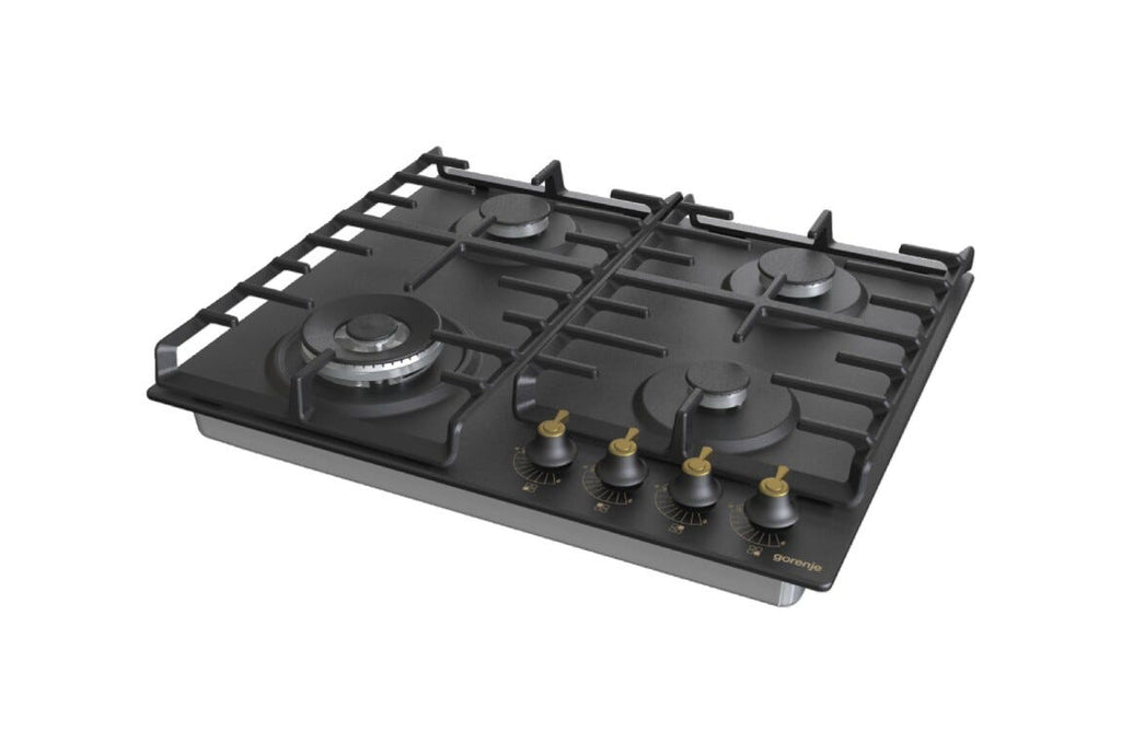 Gorenje GW642CLB Piano cottura a gas cm. 60, 4 fuochi, griglie in ghisa, accensione integrata, nero