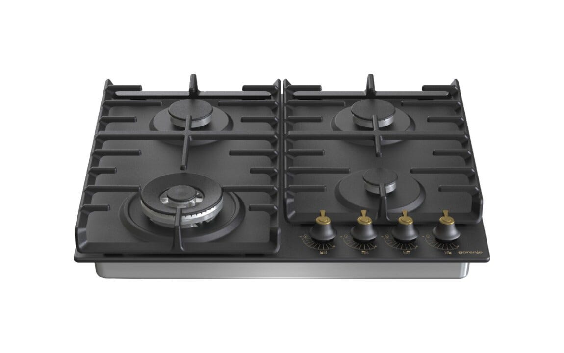 Gorenje GW642CLB Piano cottura a gas cm. 60, 4 fuochi, griglie in ghisa, accensione integrata, nero