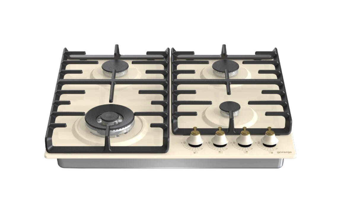 Gorenje GW642CLI Piano cottura a gas cm. 60, 4 fuochi, griglie in ghisa, accensione integrata, crema