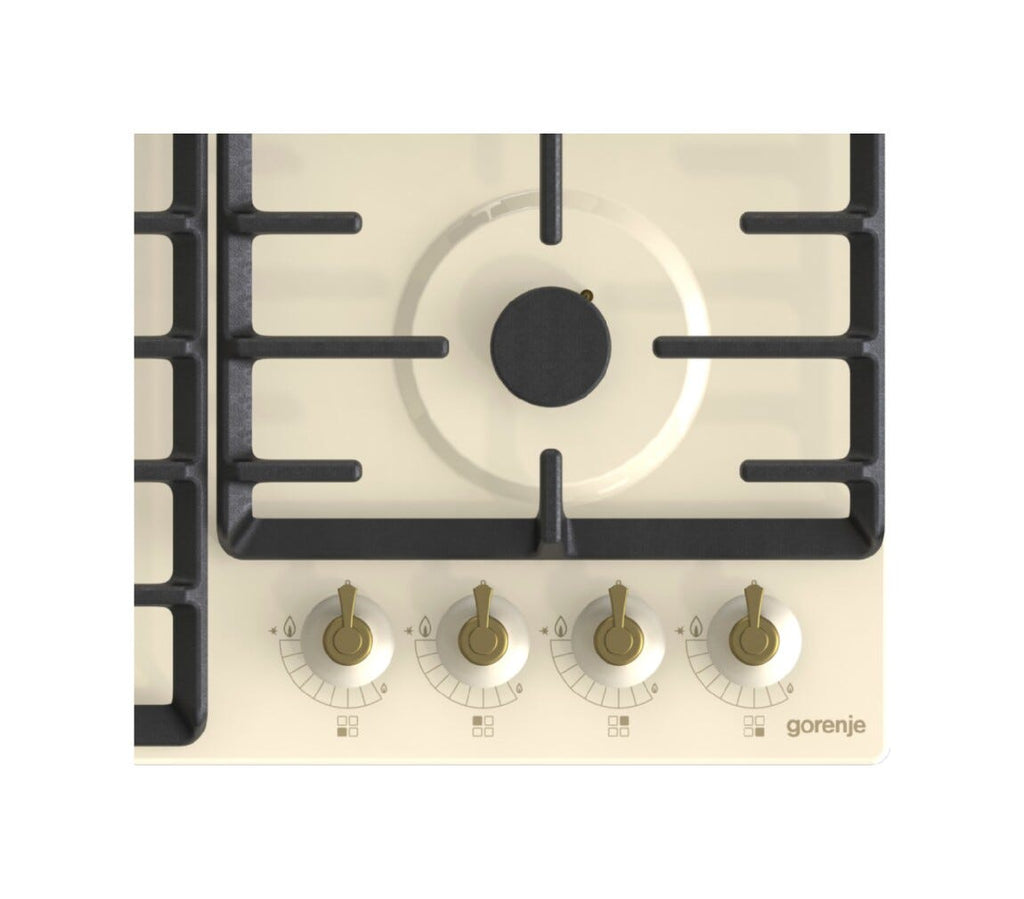 Gorenje GW642CLI Piano cottura a gas cm. 60, 4 fuochi, griglie in ghisa, accensione integrata, crema