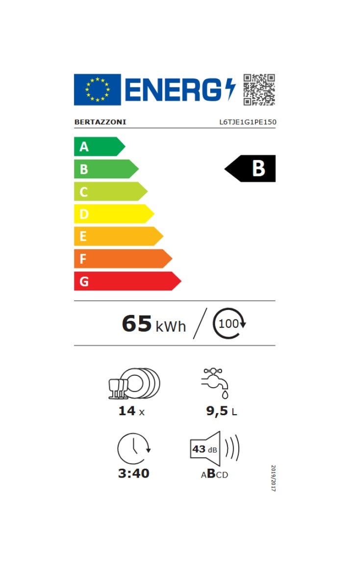 Bertazzoni DW60S3IBPSS Professional Lavastoviglie da incasso 60 cm, 14 coperti, 3 cestelli, motore Inverter DualSmart Brushless, cerniere sliding