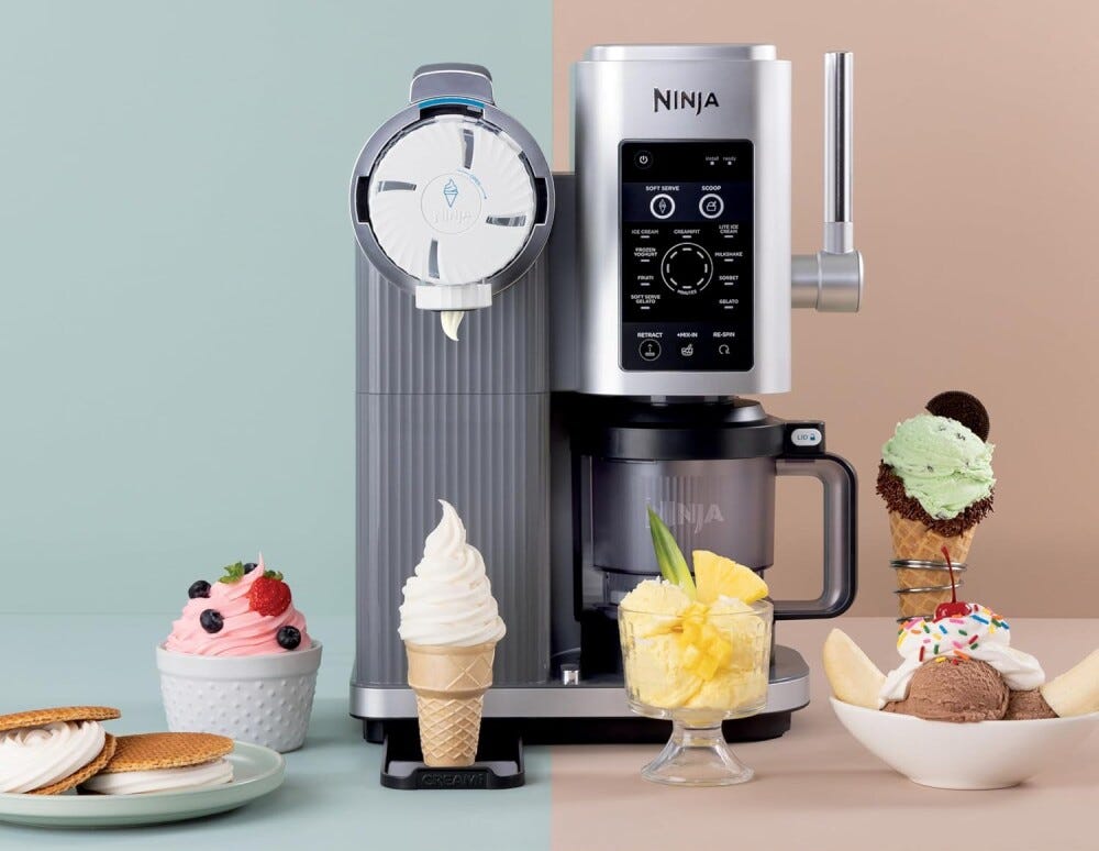 Ninja NC701EU CREAMI Scoop & Swirl Gelatiera, 2 contenitori da 480 ml, 13 programmi, tecnologia Soft Serve, argento