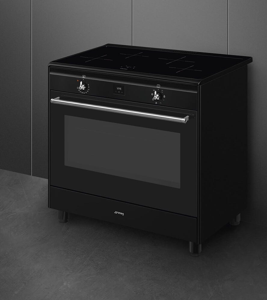 Smeg CX91IMBL Classica Cucina da accosto cm. 90x60, 1 forno termoventilato, 4 zone induzione, pulizia idrolitica, nero