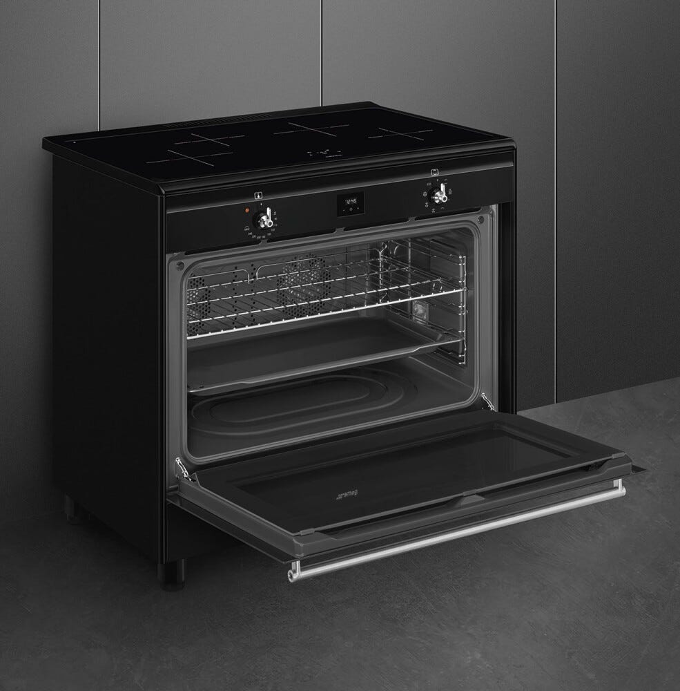 Smeg CX91IMBL Classica Cucina da accosto cm. 90x60, 1 forno termoventilato, 4 zone induzione, pulizia idrolitica, nero