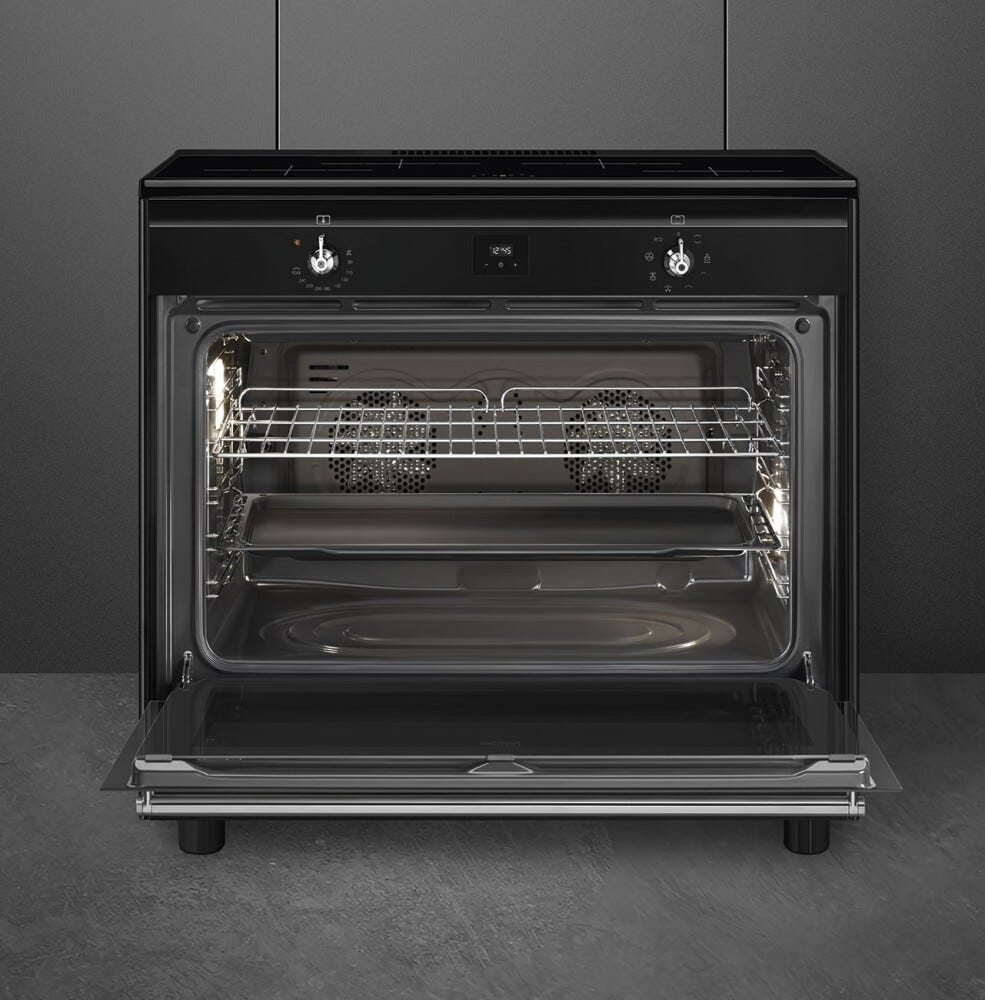 Smeg CX91IMBL Classica Cucina da accosto cm. 90x60, 1 forno termoventilato, 4 zone induzione, pulizia idrolitica, nero