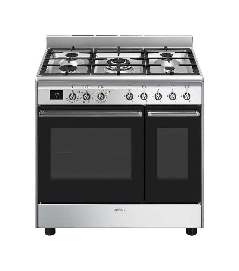 Smeg CX92GM classica Cucina da accosto cm. 90x60, 2 forni elettrici, 5 zone cottura a gas, pulizia idrolitica, inox