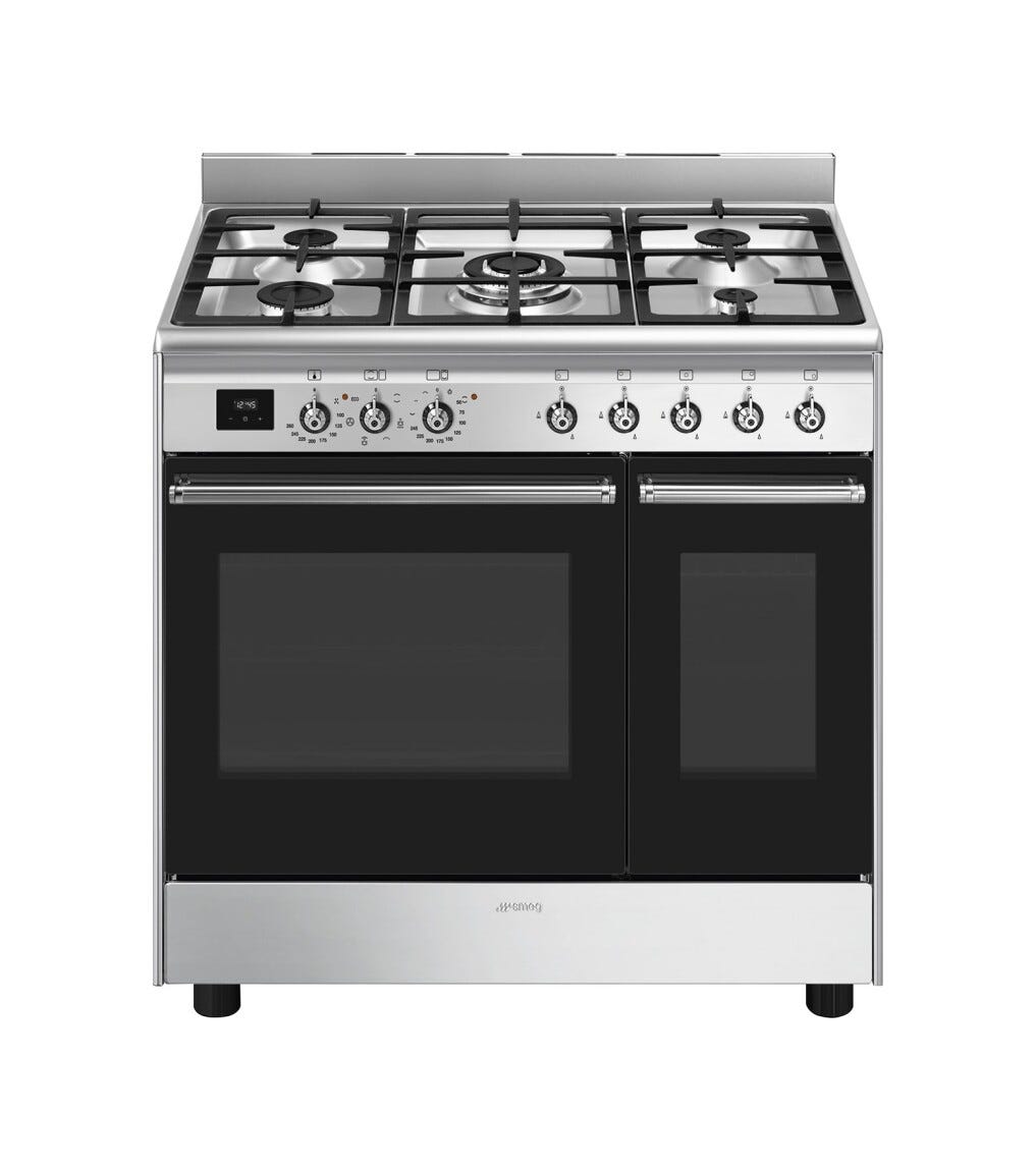 Smeg CX92GM classica Cucina da accosto cm. 90x60, 2 forni elettrici, 5 zone cottura a gas, pulizia idrolitica, inox